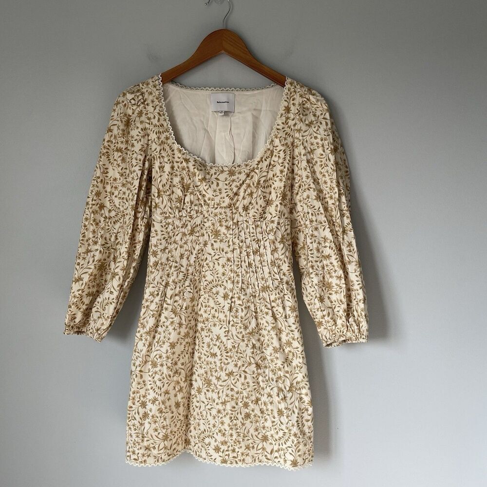 Reformation Miara Lace Mini Dress Floral Leafy Print Cottagecore Beige Size XS